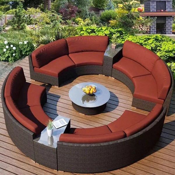 

outdoor round ring rattan chair sofa combination l balcony living room courtyard garden rattan sofa