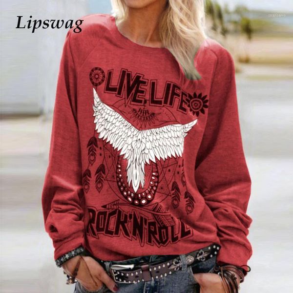 

women pattern eagle print blouse casual harajuku long sleeve blusa autumn plus size o neck loose shirt pullover streetwear women's blo, White