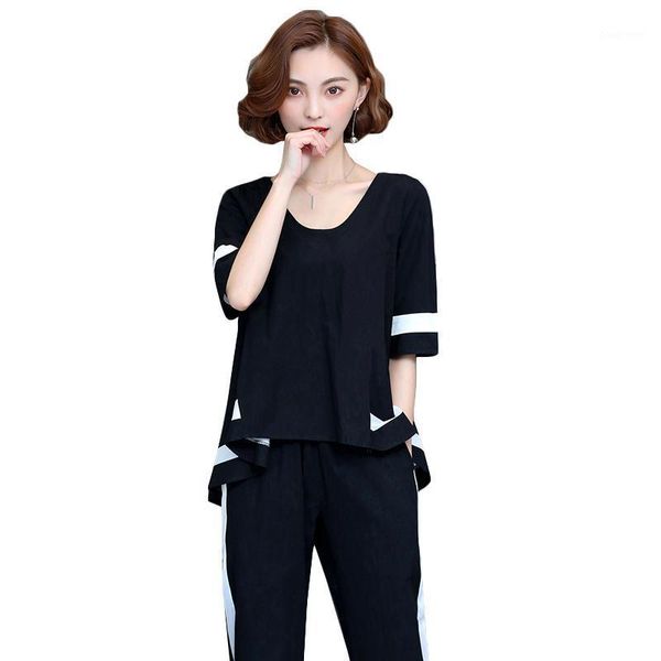 

women's tracksuits summer 2 piece suit 2021 fashion large size loose sporting sets women tracksuit set female short sleeve +pants, Gray