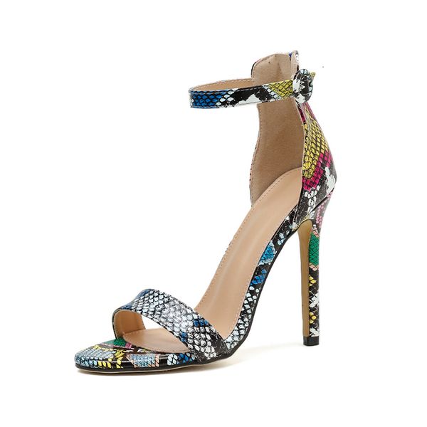 

2021 new sandals snake print high heels women buckle strap pumps thin heel nightclub party shoes xya8, Black