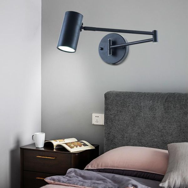 

wall lamp nordic minimalist light indoor double-section swing arm rotatable gold home decoration bedroom study led modern