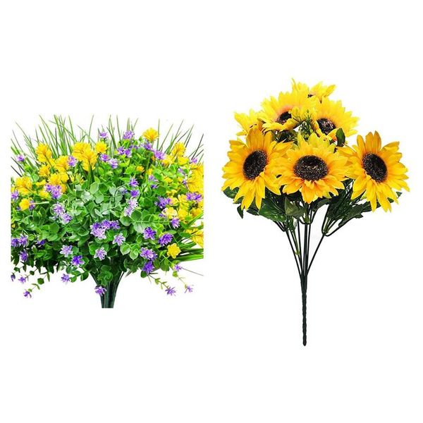 

9pcs artificial flowers outdoor uv resistant shrubs plants & 4 bunches artificial sunflowers bouquet