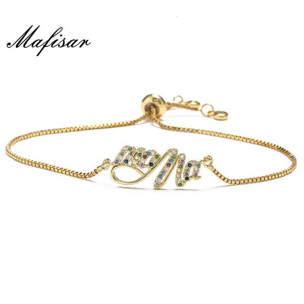 

charm bracelets mafisar mother's day gift statement mama letter name adjustable copper cubic zirconia jewelry for women, Golden;silver