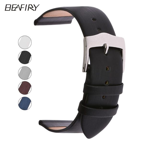 

watch bands beafiry 10 12 14 16 18 20mm wire drawing genuine leather brushed band straps black white light grey blue fuchsia, Black;brown