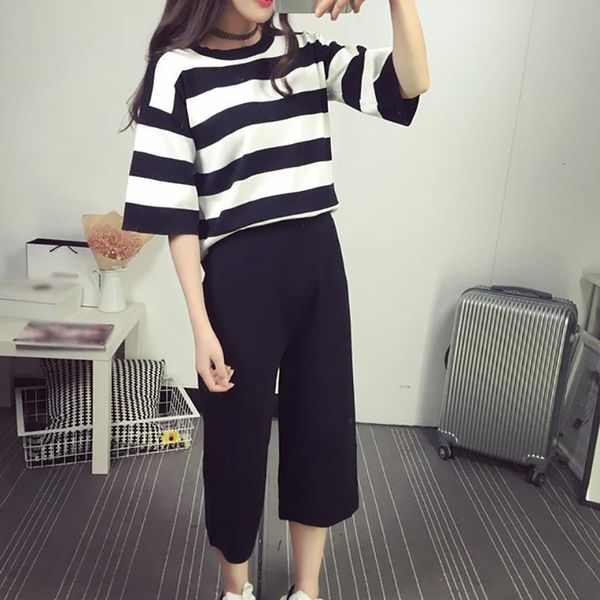 

2 pcs/set womens tracksuit fashion striped t shirt and pants female cotton casual pants suits set summer outfits, Gray