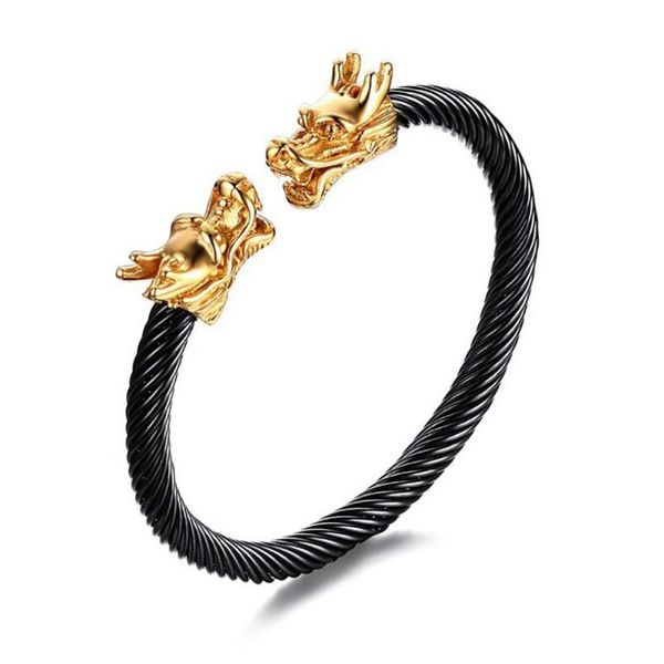 

link, chain stainless steel black double dragon animal men punk rock bracelet bangle jewelry gift for him