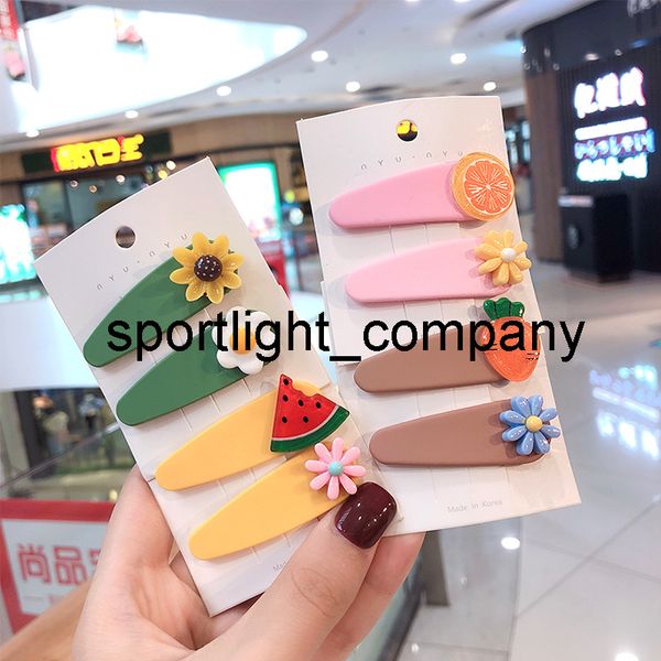 

2022 2020 1set girls cute orange pineapple carrot flowers avocado fruits hairpins baby sweet hair clip barrette kid hair accessories, Slivery;white