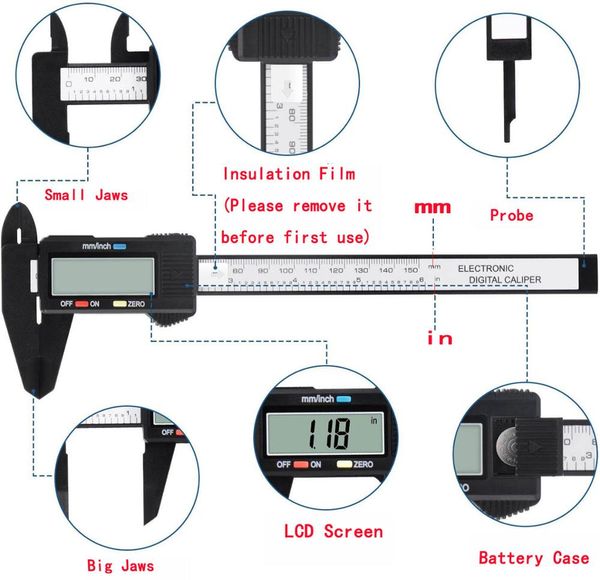 

150mm 100mm Electronic Digital Caliper 6 Inch Carbon Fiber Vernier Caliper Gauge Micrometer Measuring Tool Digital Ruler