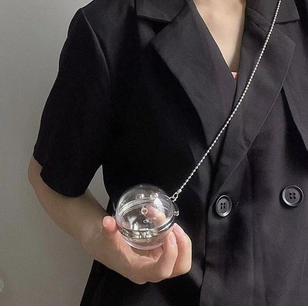 

waist bags ins style designer diagonal transparent crystal ball opening decoration metal chain women bag
