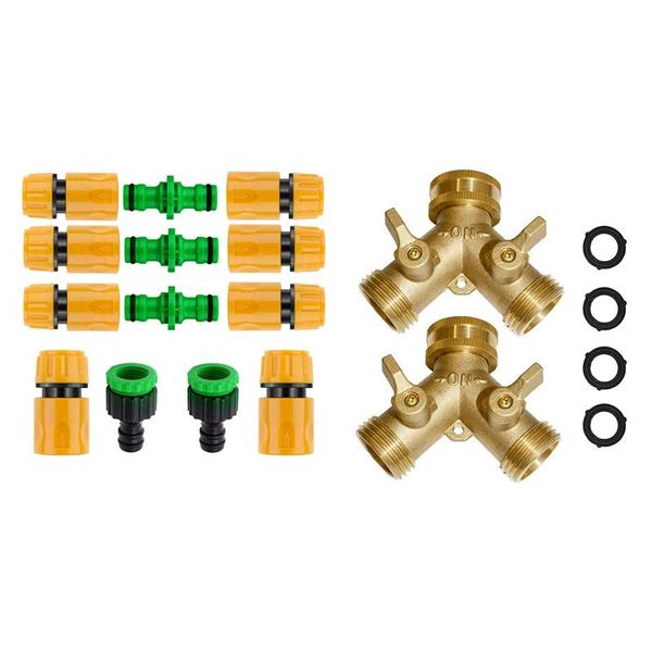 

watering equipments 13 pcs plastic garden hose tap connector kit & 1 set brass splitter y valve connectors with thread