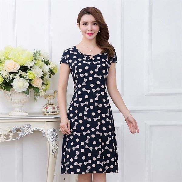 

xl-5xl women print dresses long casual o-neck cotton dress short sleeves mid-calf plus size loose vestidos clothes 210309, Black;gray