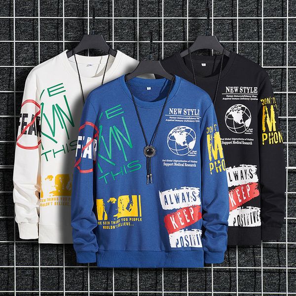 

women's hoodies & sweatshirts autumn and winter male sweater around the neck more fat cover impression hip-hop tag loose casual all-mat, Black