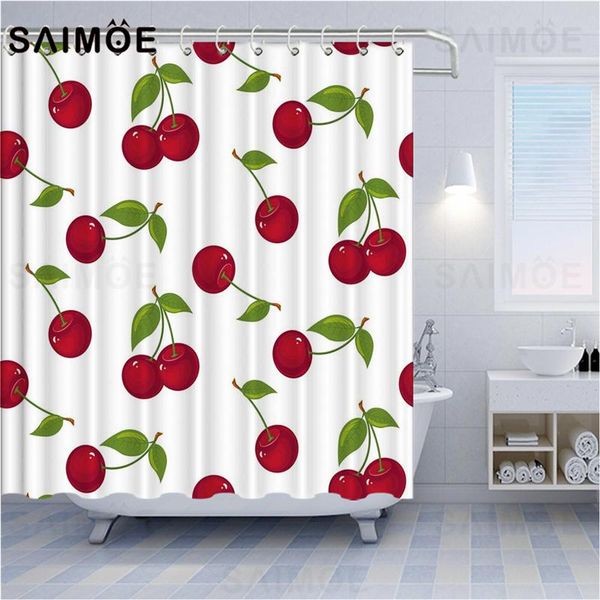 

saimoe fresh fruit shower curtains red cherry bathtub curtain waterproof polyester modern art bathroom curtains decor with hooks