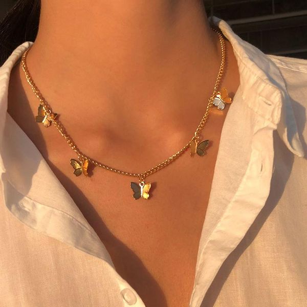 

chains vintage multilayer pendant butterfly necklace for women butterflies moon star charm choker necklaces boho fashion jewelry gift, Silver