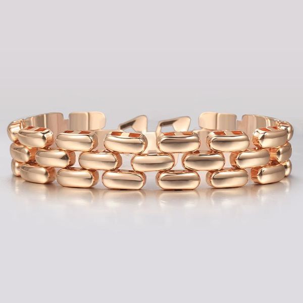 

link, chain 16mm women link bracelet mesh weave wristband 585 rose gold bangle trendy jewelry russia accessories 20cm cb69, Black