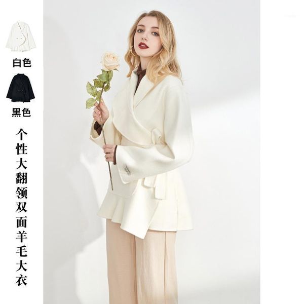 

women's jackets [rongtai] handmade double faced woolen overcoat 2021 autumn and winter ear collar short, Black;brown