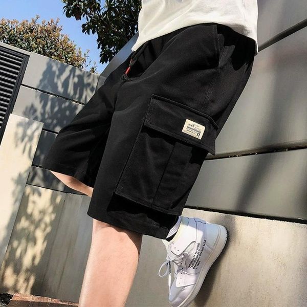 

men's shorts men summer korean fashion side big pockets drawstring bermudas male trousers clothing bottoms 2021, White;black