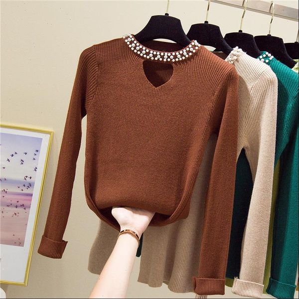 

women sweaters and pullovers beaded knitted winter jumper korean long sleeve casual solid knitwear pull femme sweaters 191, White;black