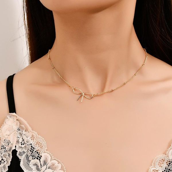 

chains vintage bow choker necklace animal women pendant minimalist style alloy trendy female birthday jewelry gift party, Silver