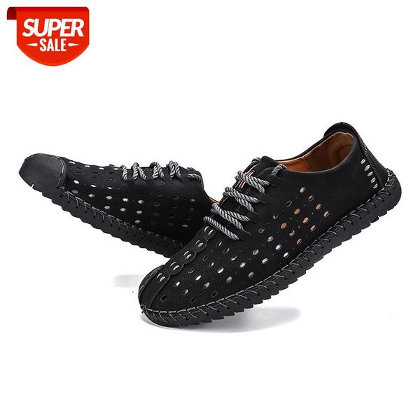 

summer men hollow leather shoes business casual shoes handmade men outdoor breathable hole footwear male flats size 38-48 #lc8g