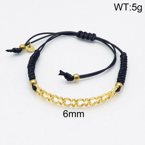 

adjustable woven rope wax line stainless steel spain hollow bear black charm bracelet couple gifts for men and women, Golden;silver