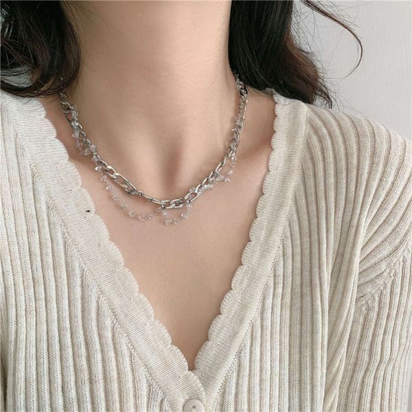 

hbp fashion french niche design sense crystal tassel metal chain double layer simple necklace fashionable necklaces women, Silver