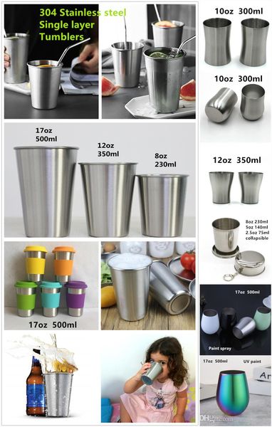 304 Bicchiere in acciaio inox a parete singola tazza vino birra caffè tazza a forma di wegg pieghevole portatile full-range da 20 once a 2 once