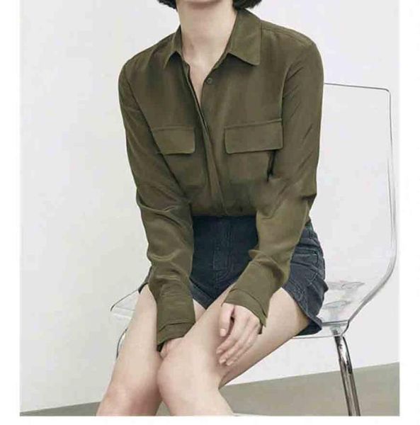 

women's blouses & shirts women shirt 19 double sleeve olive green pocket silk top, White