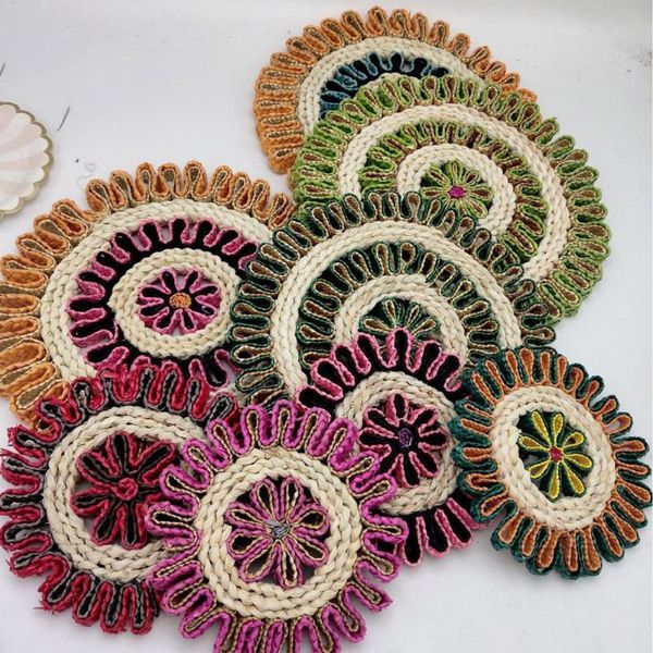 

mats & pads 2021 straw braid cup flower shape heat resistant table decor handmade woven insulation tea mat