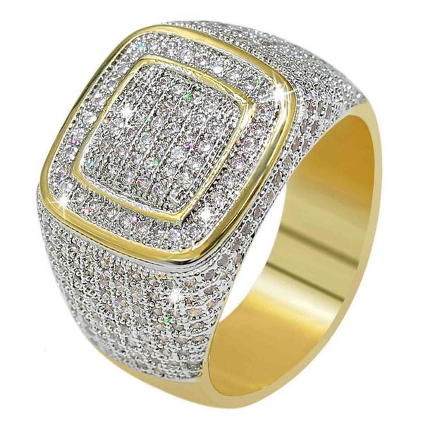 Ins Diamond Trendsetter Anel de Hip Hop Masculino Cheio de Zircon Real Gold Plating Multi-Camada