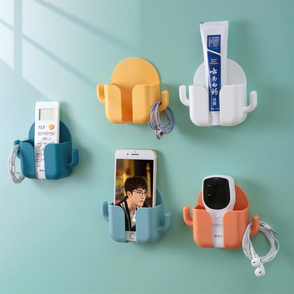 

hooks & rails 1pcs wall mounted organizer box punch tv remote control storage phone plug holder charging multifunction