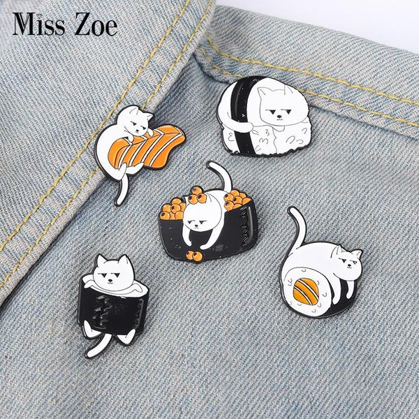 

pins, brooches sushi cat enamel pin custom cuisine rice roll cartoon kitten badges bag clothes pins jewelry gift for lover, Gray