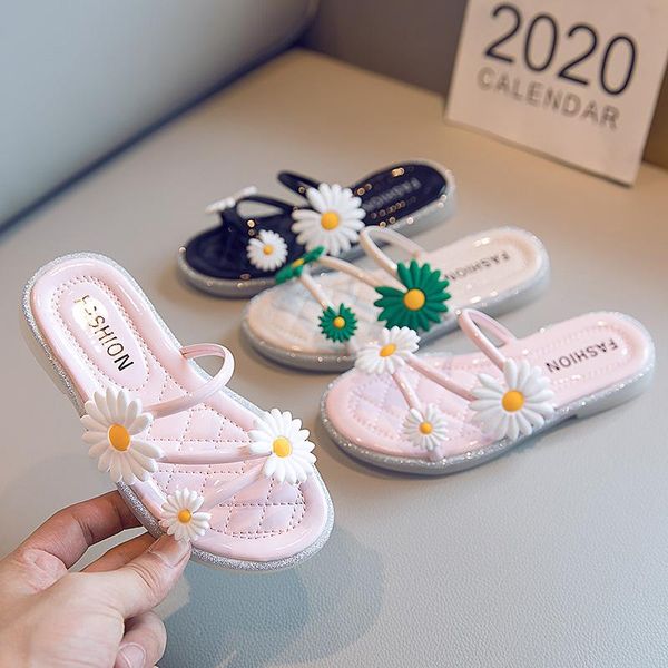 

slipper kids floral beach shoes daisy flowers soft medium big children' causal sandals summer girls outdoor slippers, Black;grey
