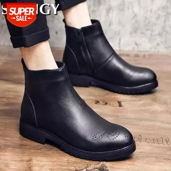 

autumn new men shoes pointed toe solid color zip print shoes for males casual outdoor walking fashion men's ankle boots #dm0t