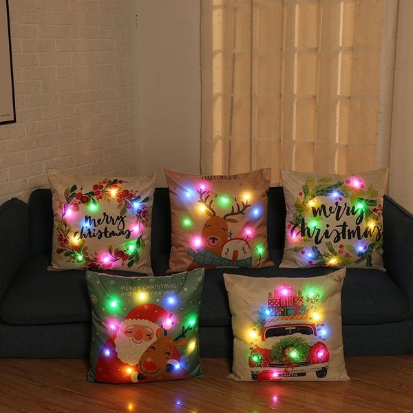 

cushion/decorative pillow led light christmas cushion cover 45*45cm cotton linen covers home decor sofa cushions cases 0558