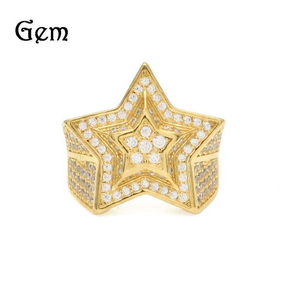 

five pointed star three-dimensional design micro inlaid zircon men's ring, Silver