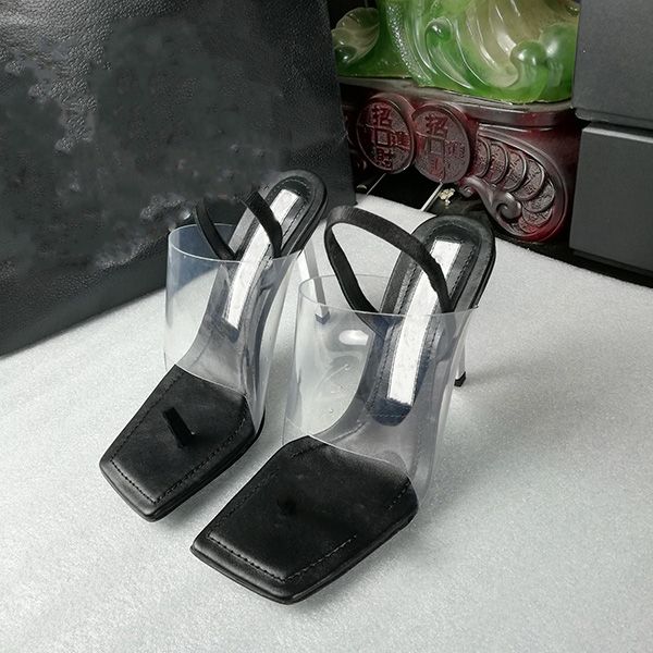 

transparent british style lady's chunky high heel single slipper designer fashionable comfortable soft sole genuine real leather, Black