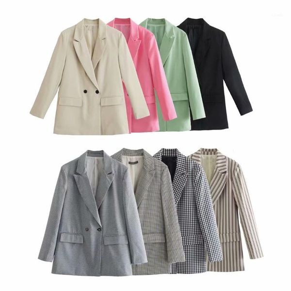 

women's suits & blazers women solid pink blazer coat vintage double breasted pocket 2021 fashion female casual chic womens, White;black