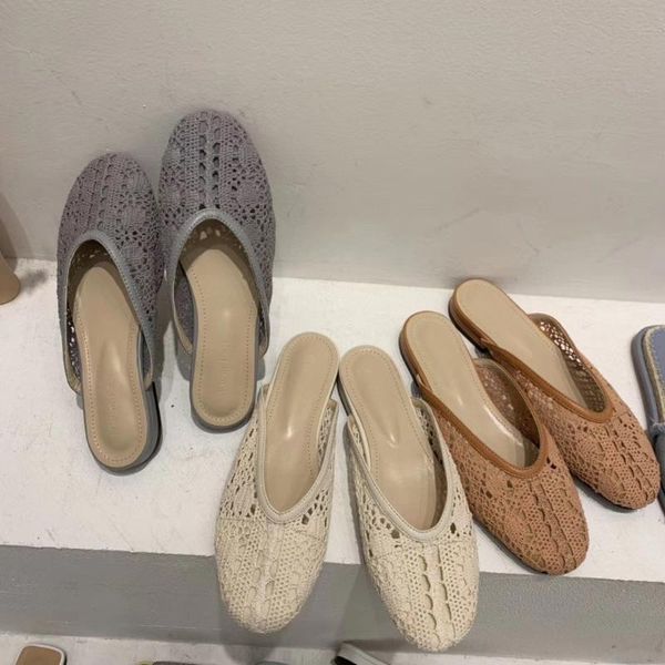 

slippers korean version of 2021 summer lace breathable fairy shoes flat lazy sandals, Black
