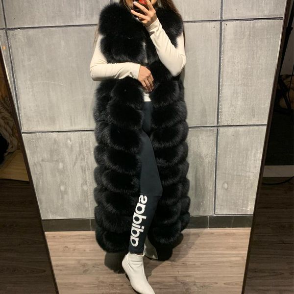

women's fur & faux natural gilet long women real ladies, Black