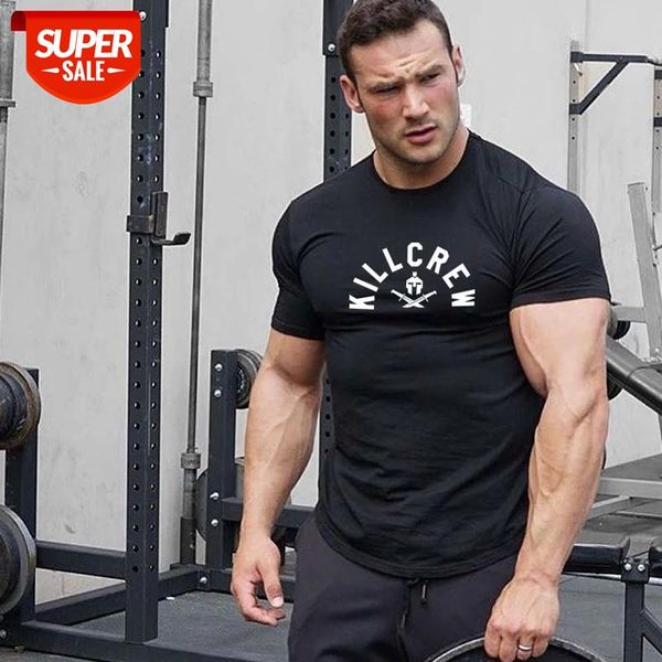 

2019 New Running T-shirt men Clothing fitness t shirt men O-neck t-shirt cotton bodybuilding shirts tops gyms t shirt #Id2w, White;black