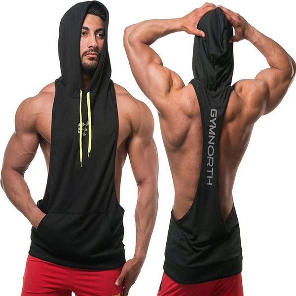 

men' tank gyms bodybuilding workout clothing mens hooded breathable mesh summer fitness sleeveless vest shirts casual ropa hombre, White;black