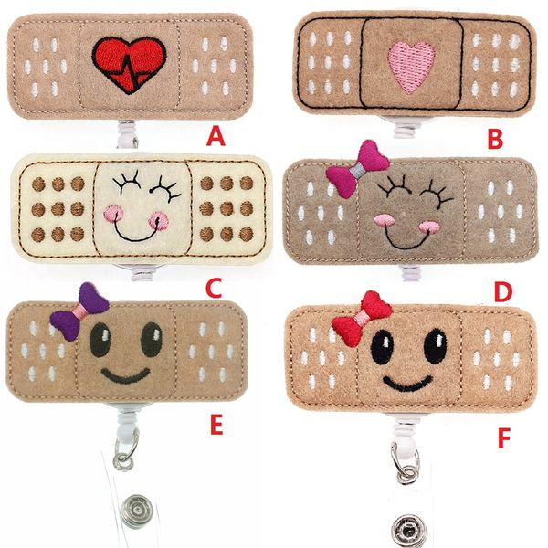 

cute key rings felt medical smiling bandage rn badge reel nursing band aid red heart retractable id holder clip, Slivery;golden