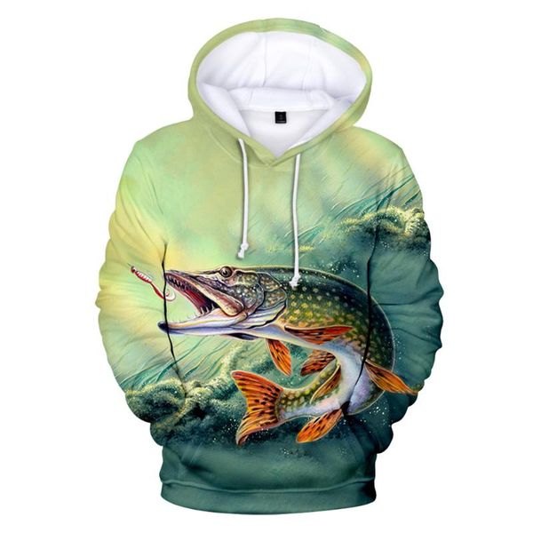 

men's hoodies & sweatshirts hooded sweatshirt, 3d fish, male, female, fashion, print, hooded, casual , boys, girls, spring, fall, Black