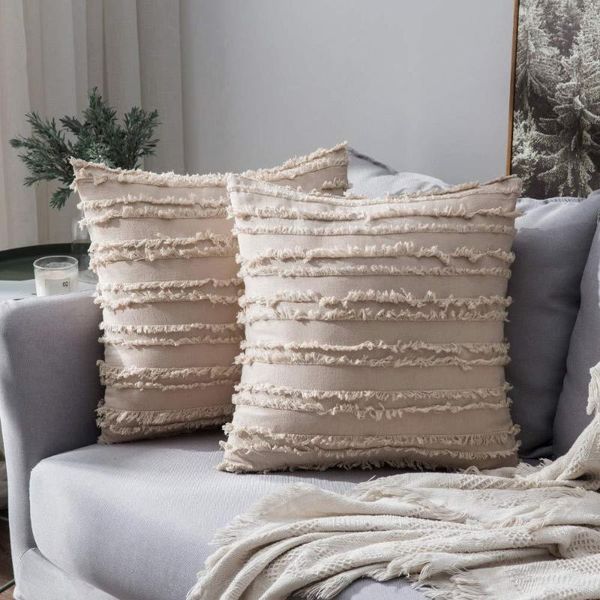 

pillow case decorative boho throw cotton linen striped jacquard pattern cushion covers for sofa couch living room bedroom