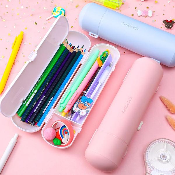 

pencil cases multifunctional box frosted large capacity double layer creative cylindrical pen holder kid stationery
