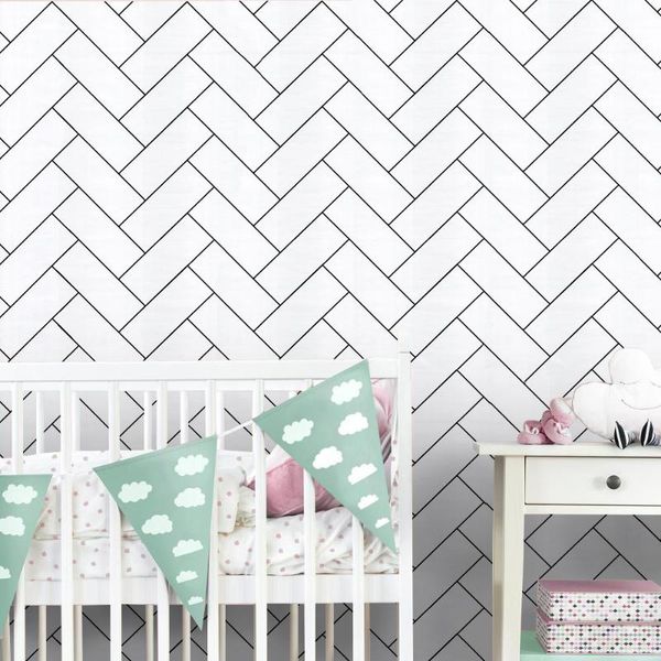 

wallpapers simple 3d white oblique brick self-adhesive wallpaper dormitory background wall black and grid geometric pvc sticker