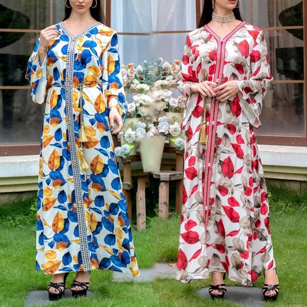 

ethnic clothing women floral printed dress islamic muslim ramadan long sleeve abaya maxi dresses turkish moroccan caftan vestidos, Red