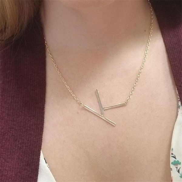 

pendant necklaces women 26 letters necklace rose gold stainless steel tc21, Silver