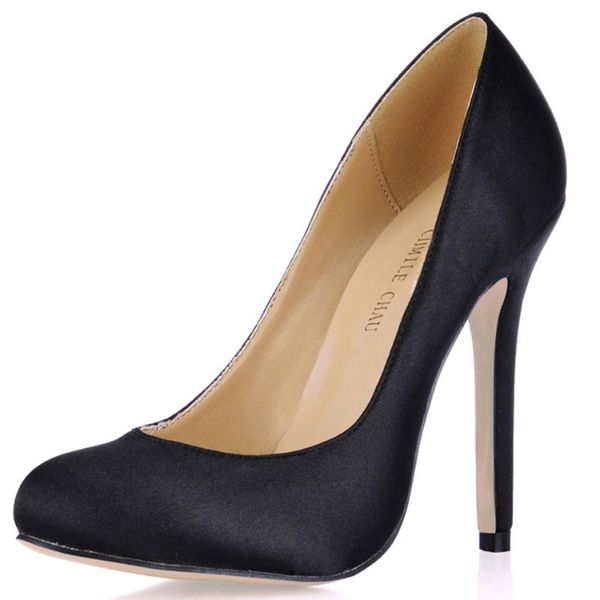 

dress shoes spring autumn satin 12cm high heel pumps fashion women stiletto thin round toe bridals party lady shoe 3c-a7, Black